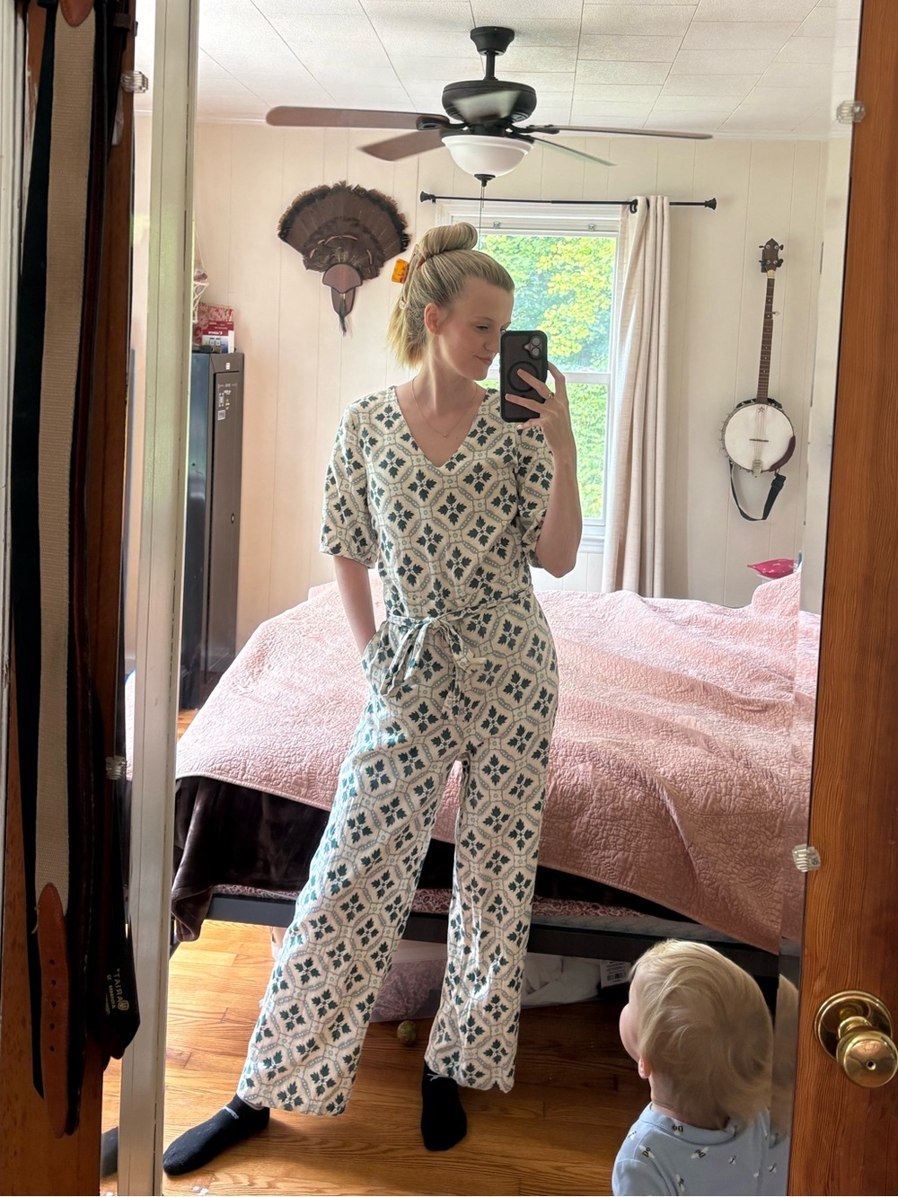 Stylish Green and White Jumpsuit